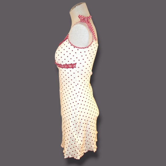 Lacemade Cheryl Mini Dress Red Polka Dot Pointelle Knit Coquette White Size S - Picture 6 of 9